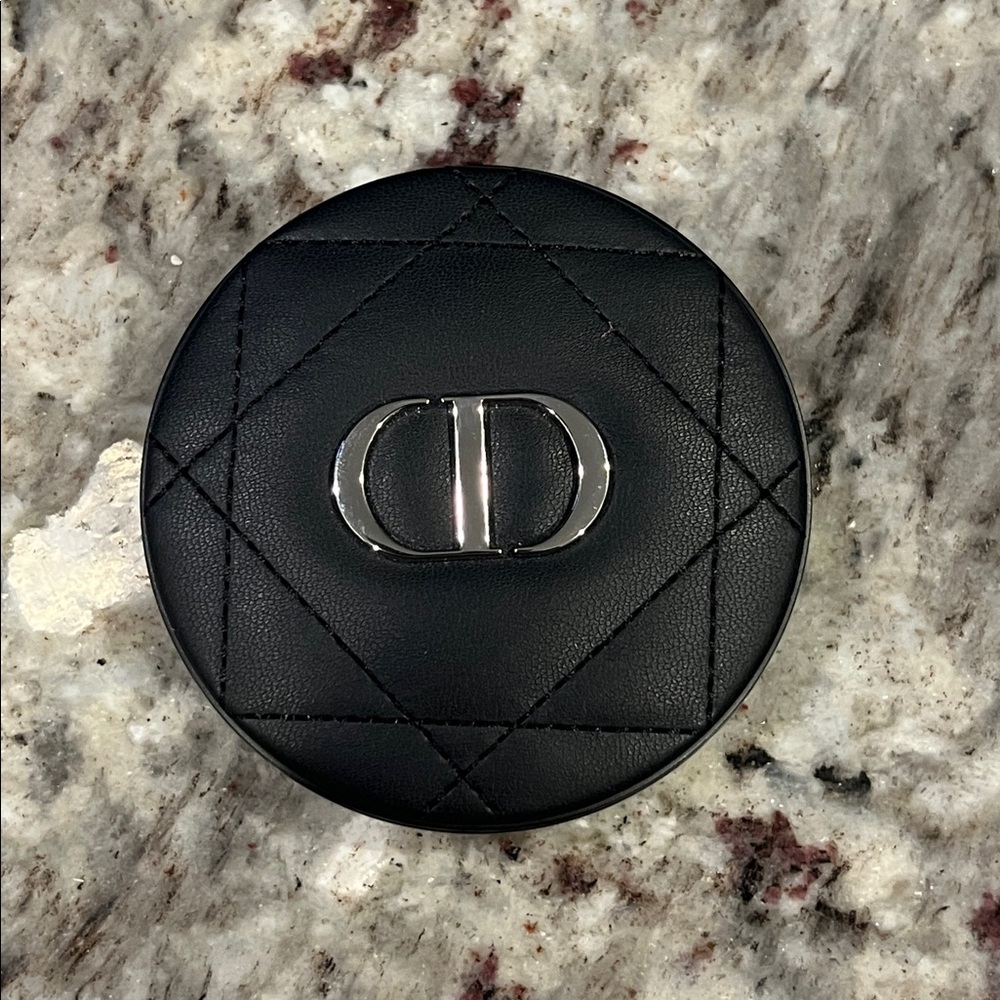 Dior Black Quilted Compact with Silver Logo